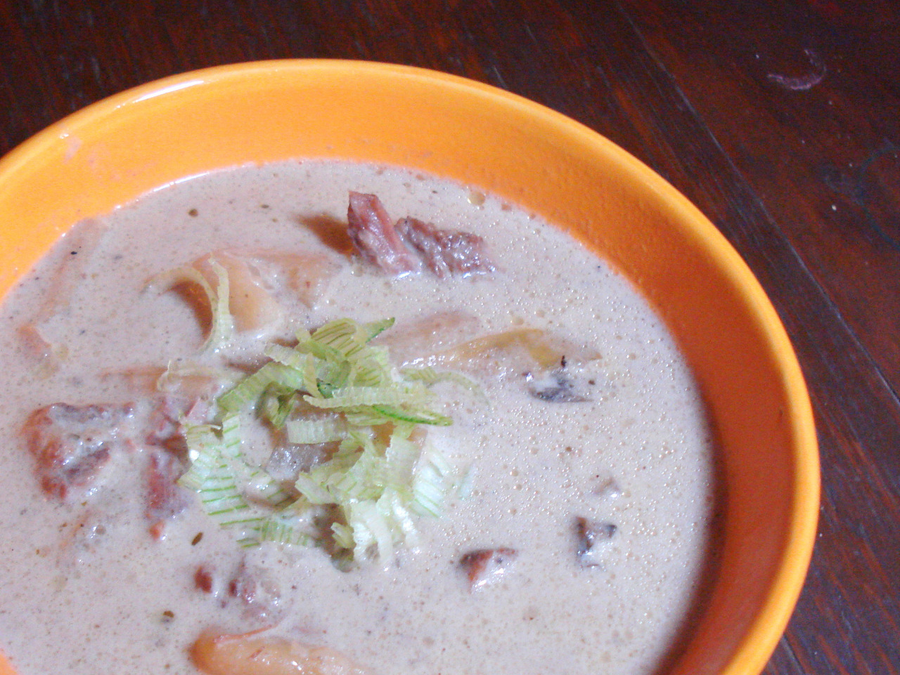 Beef Stroganoff, served with a garnish.