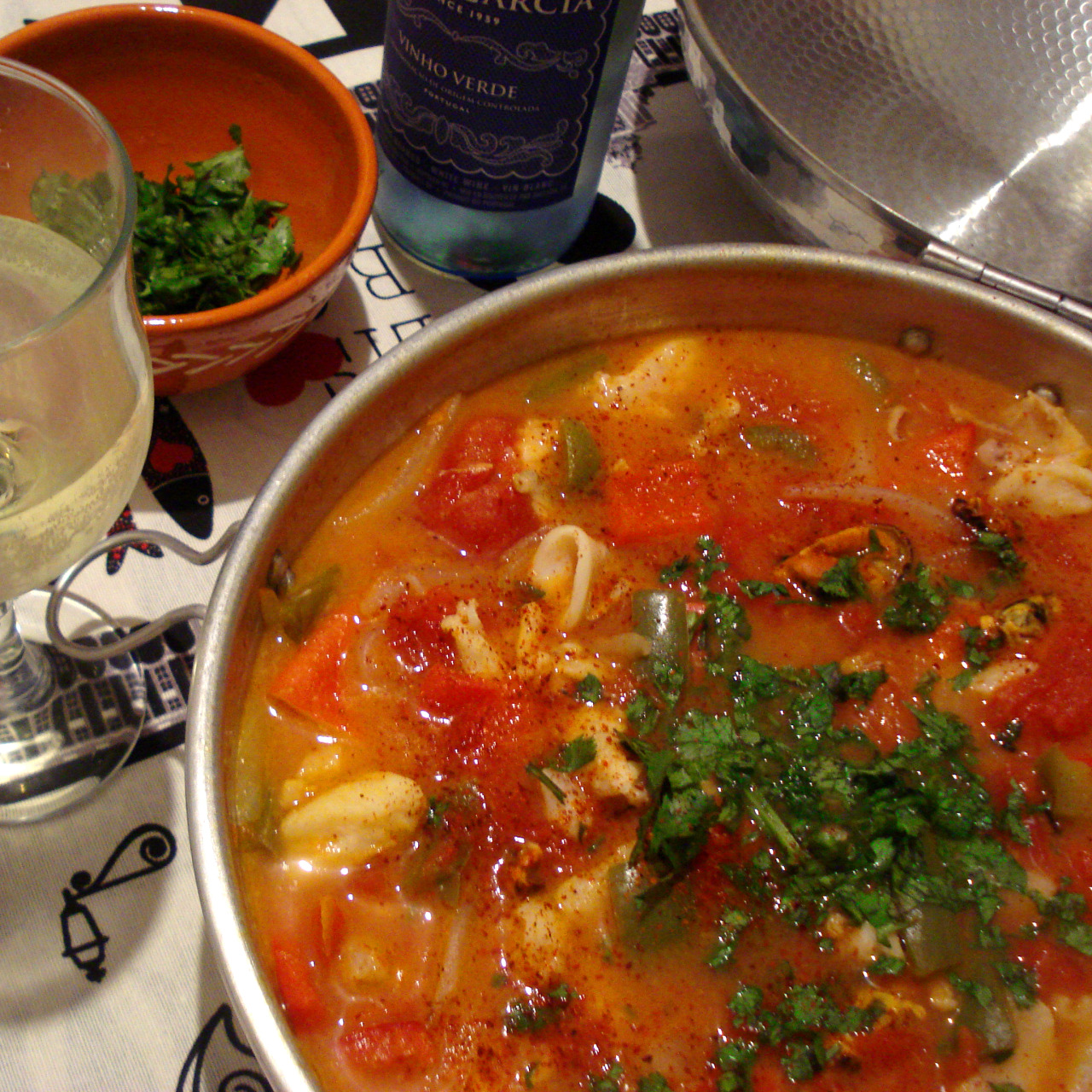 A cataplana holding a delicious fish stew.