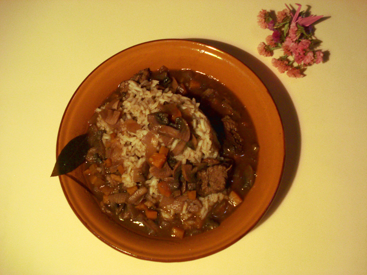 A Japanese stew made with beef carrots and mushrooms.